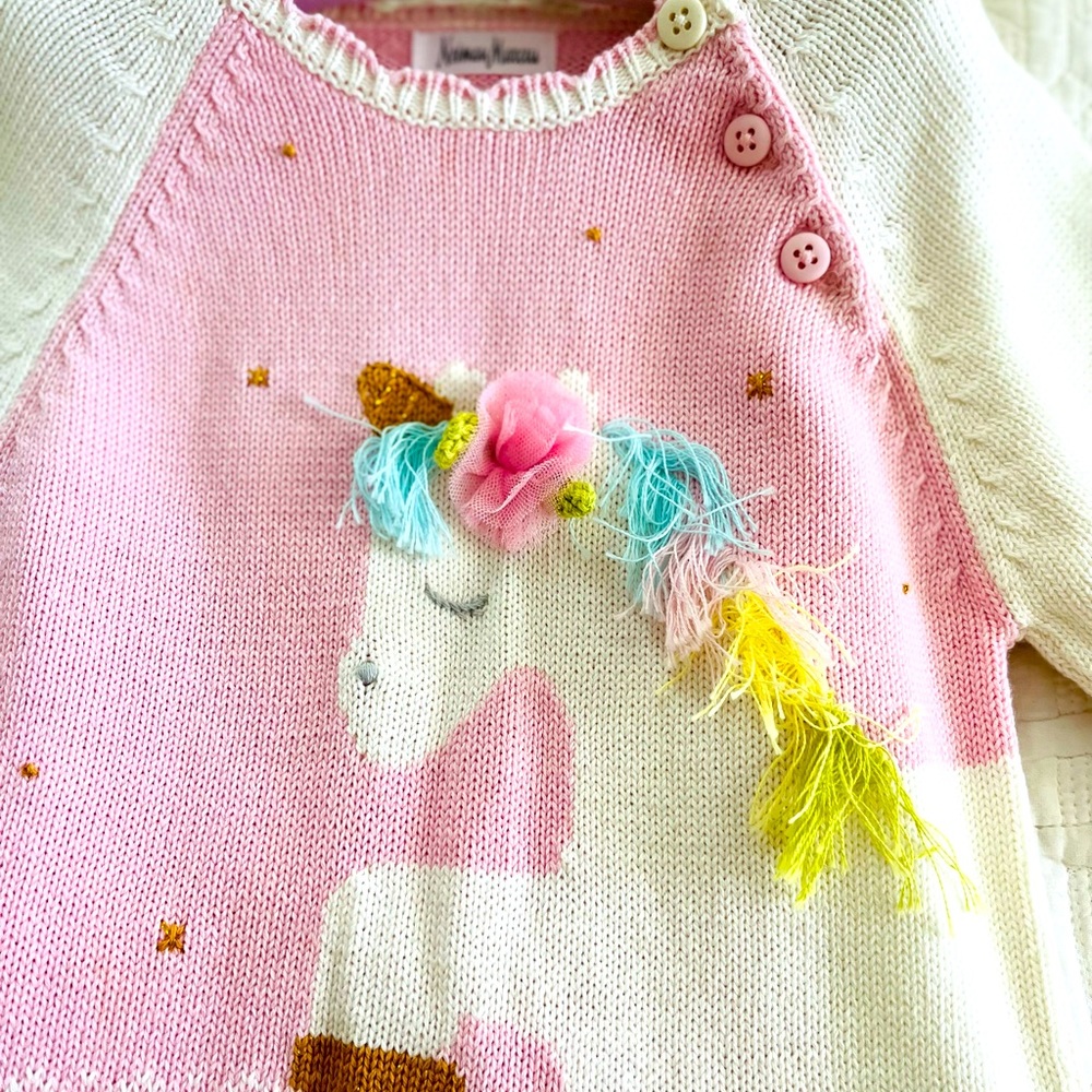 Neiman Marcus -Unicorn Intarsia Dress, Size 2T-3T